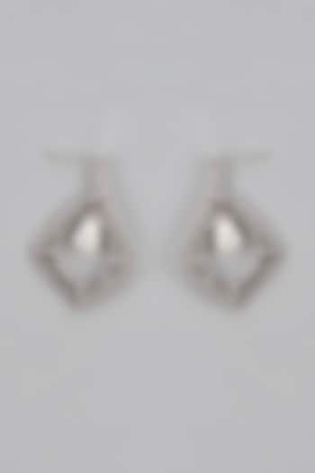 White Finish Diamond & Pearl Hoop Earrings by Aryah Jewels