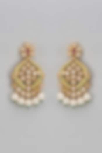 Gold Finish Moti & Kundan Polki Jhumka Earrings by Aryah Jewels
