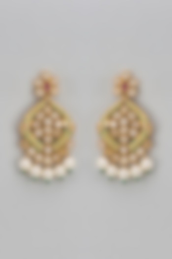 Gold Finish Moti & Kundan Polki Jhumka Earrings by Aryah Jewels