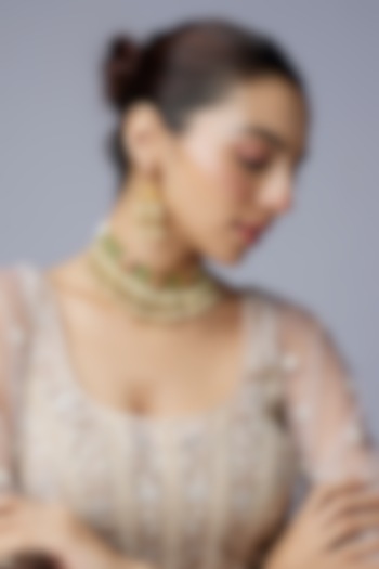 Gold Finish Kundan Polki & Moti Choker Necklace Set by Aryah Jewels at Pernia's Pop Up Shop