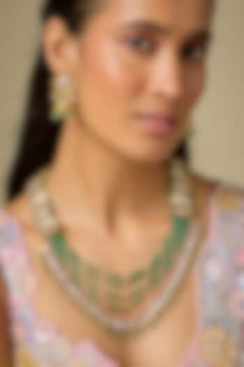 Gold Finish Emerald Beaded & Motif Layered Necklace Set by Aryah Jewels at Pernia's Pop Up Shop