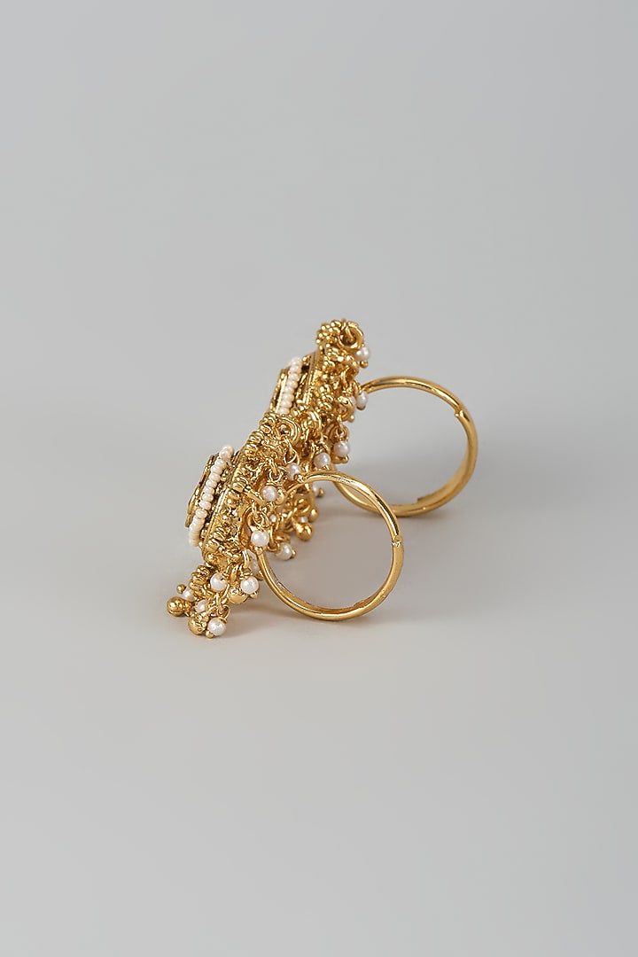 Gold Finish Kundan Polki & Multi-Colored Stone Adjustable Ring by Aryah Jewels at Pernia's Pop Up Shop