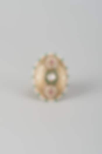 Gold Finish Kundan Polki & Multi-Colored Stone Adjustable Ring by Aryah Jewels at Pernia's Pop Up Shop