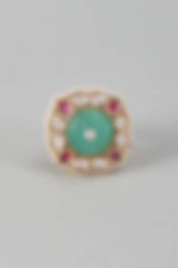 Gold Finish Kundan Polki & Red Stone Adjustable Ring by Aryah Jewels at Pernia's Pop Up Shop