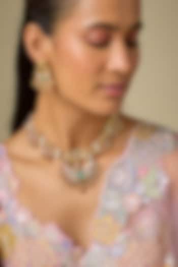Gold Finish Kundan Polki & Multi-Colored Stone Temple Necklace Set by Aryah Jewels at Pernia's Pop Up Shop