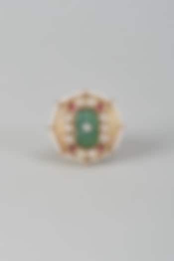 Gold Finish Kundan Polki & White Stone Adjustable Ring by Aryah Jewels at Pernia's Pop Up Shop