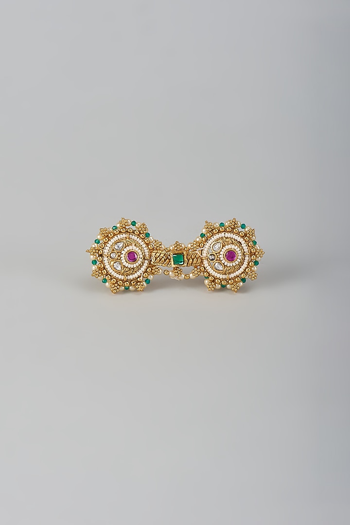 Gold Finish Kundan Polki & Multi-Colored Stone Adjustable Ring by Aryah Jewels at Pernia's Pop Up Shop
