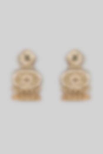 Gold Finish Kundan Polki & Emerald Stone Dangler Earrings by Aryah Jewels at Pernia's Pop Up Shop