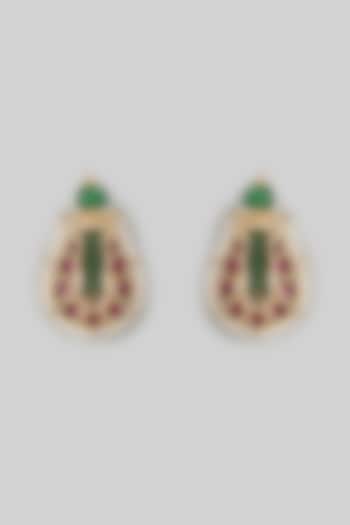 Gold Finish Ruby & Emerald Stone Dangler Earrings by Aryah Jewels at Pernia's Pop Up Shop