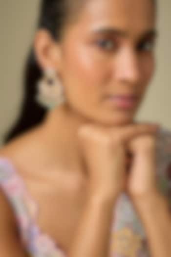 Gold Finish Pink & Green Stone Enameled Chandbali Earrings by Aryah Jewels at Pernia's Pop Up Shop