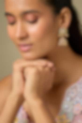 Gold Finish Uncut Zircon & Pearl Jhumka Earrings by Aryah Jewels at Pernia's Pop Up Shop