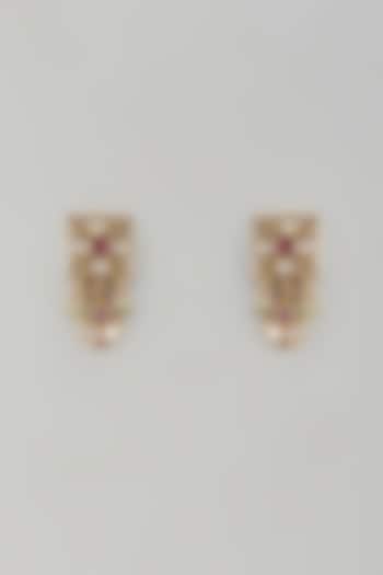 Gold Finish Ruby Stone & Pearl Dangler Earrings by Aryah Jewels at Pernia's Pop Up Shop