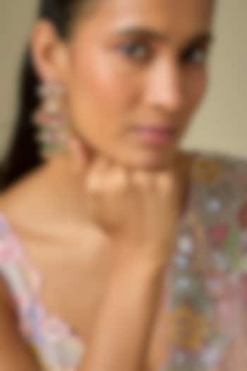 Gold Finish Multi-Colored Stone & Pearl Dangler Earrings by Aryah Jewels at Pernia's Pop Up Shop
