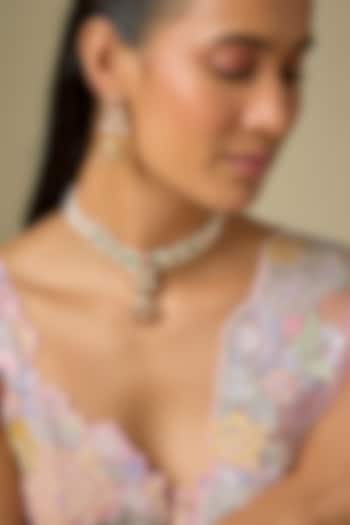 Gold Finish Kundan Polki & Ruby Stone Handcrafted Choker Necklace Set by Aryah Jewels at Pernia's Pop Up Shop