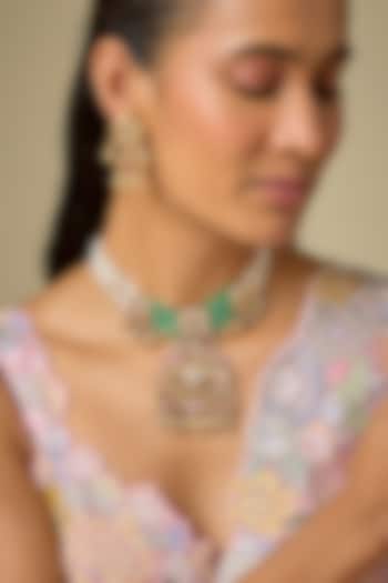 Gold Finish Green Beaded & Motif Pendant Necklace Set by Aryah Jewels at Pernia's Pop Up Shop