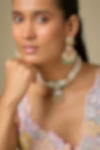 Gold Finish Kundan Polki & Green Stone Temple Choker Necklace Set by Aryah Jewels at Pernia's Pop Up Shop