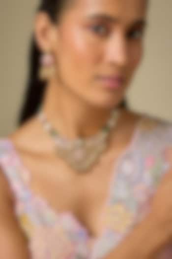 Gold Finish Kundan Polki & Multi-Colored Stone Temple Choker Necklace Set by Aryah Jewels at Pernia's Pop Up Shop