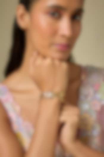 Gold Finish Kundan Polki & Ruby Stone Adjustable Bracelet by Aryah Jewels at Pernia's Pop Up Shop