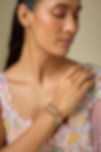 Gold Finish Green Beaded & Pink Stone Adjustable Bracelet by Aryah Jewels at Pernia's Pop Up Shop