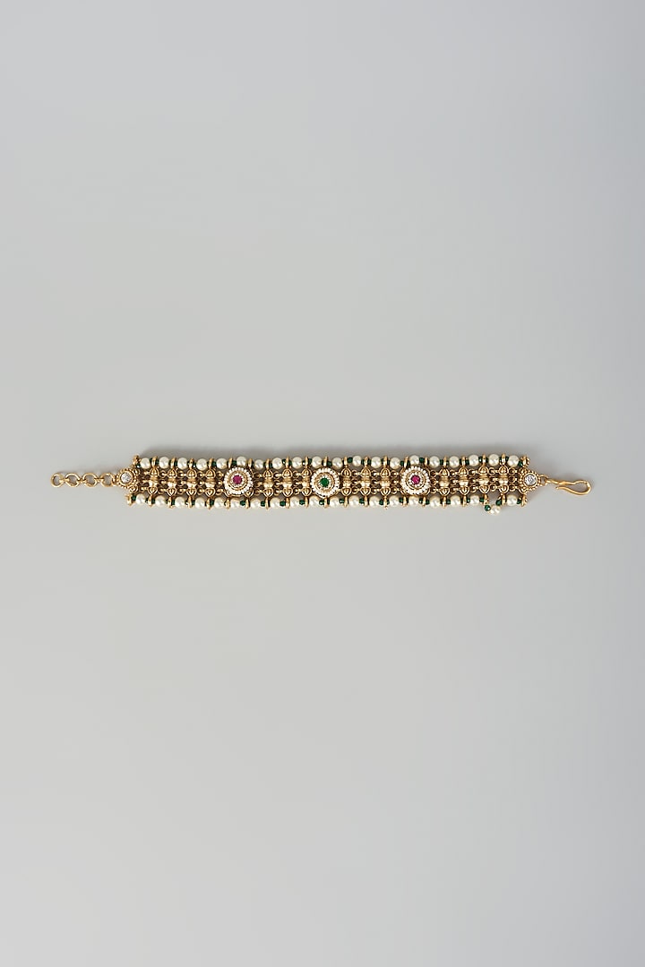 Gold Finish Green & Pink Stone Adjustable Bracelet by Aryah Jewels at Pernia's Pop Up Shop