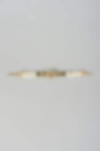 Gold Finish Green Stone & White Pearl Adjustable Bracelet by Aryah Jewels at Pernia's Pop Up Shop