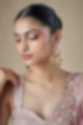 Antique Gold Finish Pearl & Ruby Stone Temple Dangler Earrings by Aryah Jewels at Pernia's Pop Up Shop