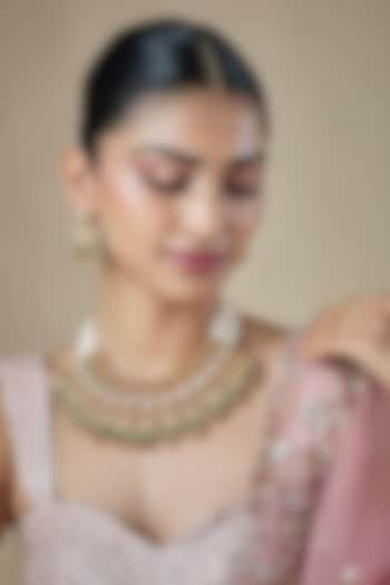 Antique Gold Finish Kundan Polki & Pearl Temple Choker Necklace Set by Aryah Jewels at Pernia's Pop Up Shop