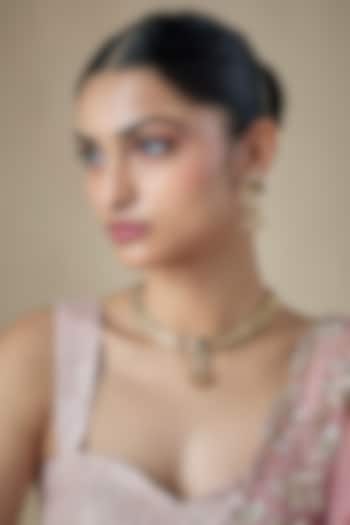 Antique Gold Finish Kundan Polki & Ruby Stone Temple Choker Necklace Set by Aryah Jewels at Pernia's Pop Up Shop