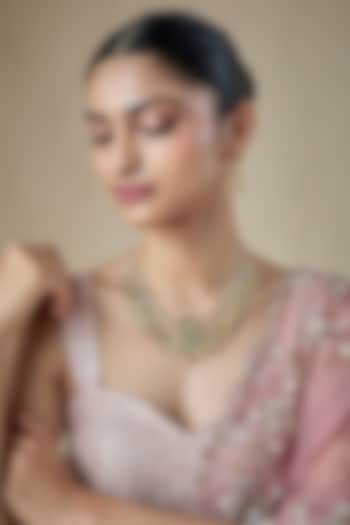 Gold Finish Kundan Polki & Ruby Stone Layered Necklace Set by Aryah Jewels at Pernia's Pop Up Shop