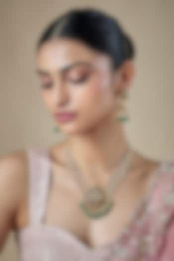 Gold Finish Kundan Polki & Ruby Stone Handcrafted Layered Necklace Set by Aryah Jewels at Pernia's Pop Up Shop