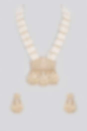 Micro Gold Finish Kundan Polki & Pearl Long Necklace Set by Aryah Jewels