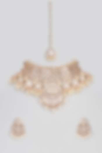 Micro Gold Finish Uncut Polki & Pearl Choker Necklace Set by Aryah Jewels