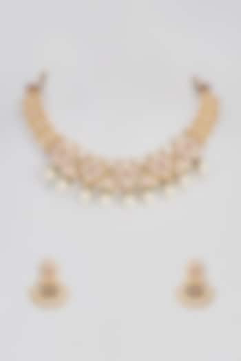 Micro Gold Finish Kundan Polki Long & Short Layered Necklace Set by Aryah Jewels