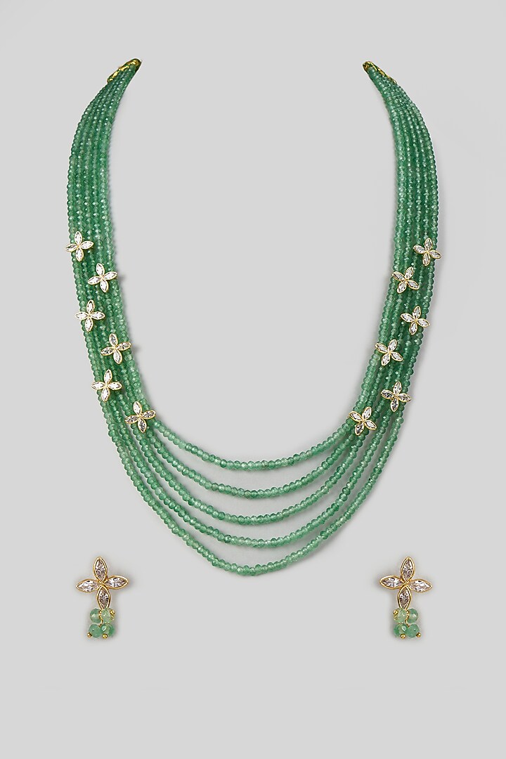 Gold Finish Semi Precious Beaded Handcrafted Layered Necklace Set by Aryah Jewels at Pernia's Pop Up Shop