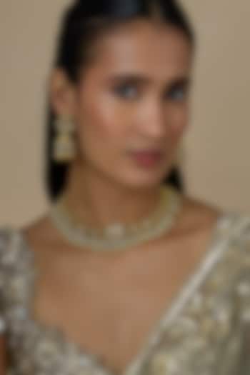Gold Finish Kundan Polki & Ruby Stone Handcrafted Choker Necklace Set by Aryah Jewels at Pernia's Pop Up Shop