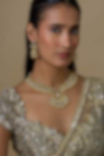 Gold Finish Kundan Polki & Ruby Stone Handcrafted Choker Necklace Set by Aryah Jewels at Pernia's Pop Up Shop