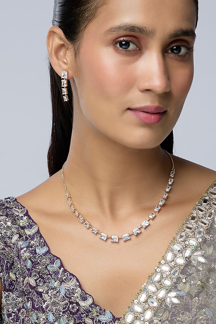 Two-Tone Finish Zircon Choker Necklace Set by Aryah Jewels at Pernia's Pop Up Shop