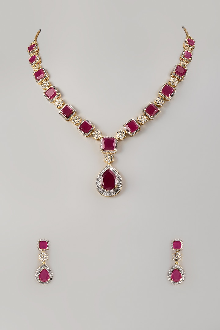 Two-Tone Finish Zircon & Ruby Stone Necklace Set by Aryah Jewels at Pernia's Pop Up Shop