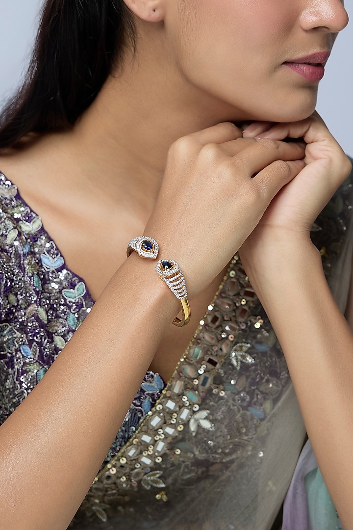 White Finish Zircon & Sapphire Stone Kada by Aryah Jewels at Pernia's Pop Up Shop