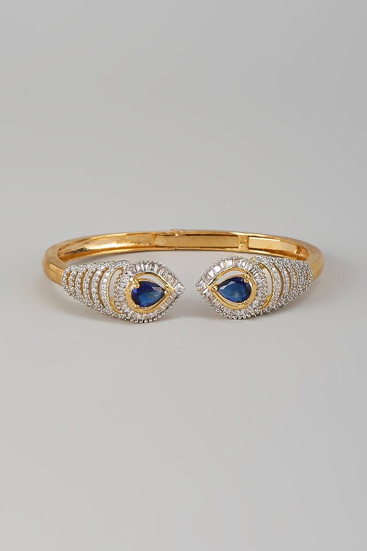 White Finish Zircon & Sapphire Stone Kada by Aryah Jewels at Pernia's Pop Up Shop