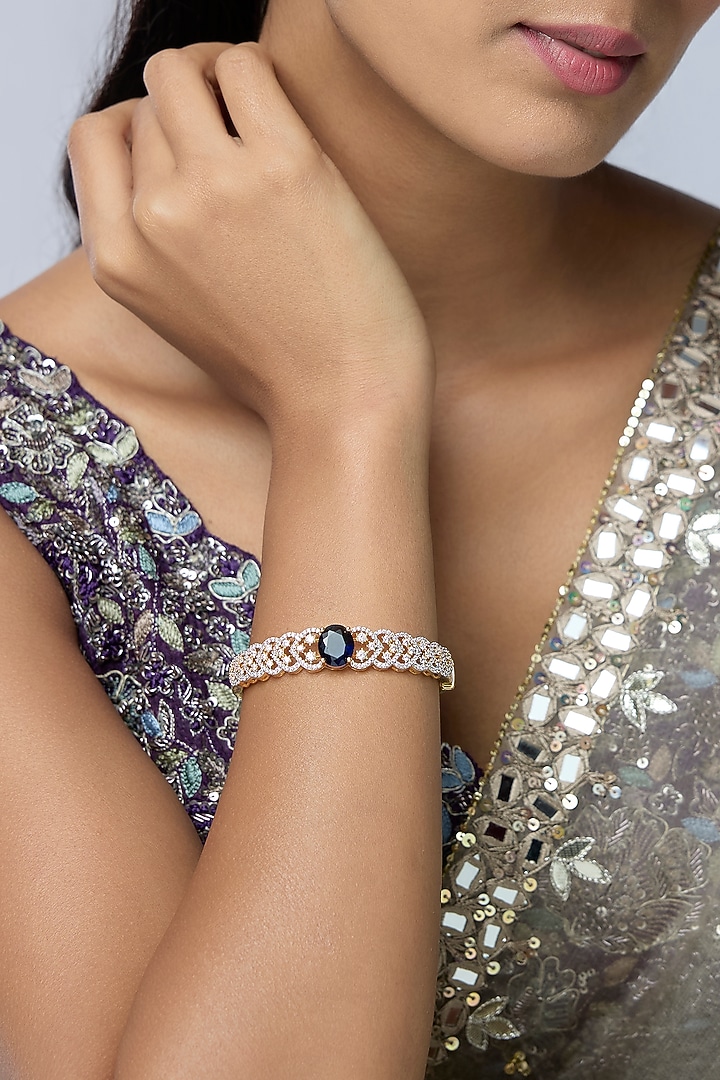 White Finish Zircon & Sapphire Stone Kada by Aryah Jewels at Pernia's Pop Up Shop