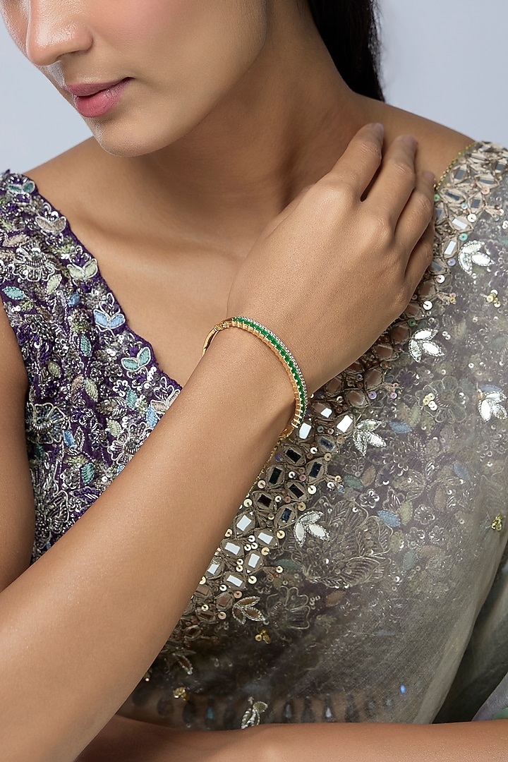 White Finish Zircon & Emerald Stone Kada by Aryah Jewels at Pernia's Pop Up Shop