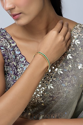 White Finish Zircon & Emerald Stone Kada by Aryah Jewels