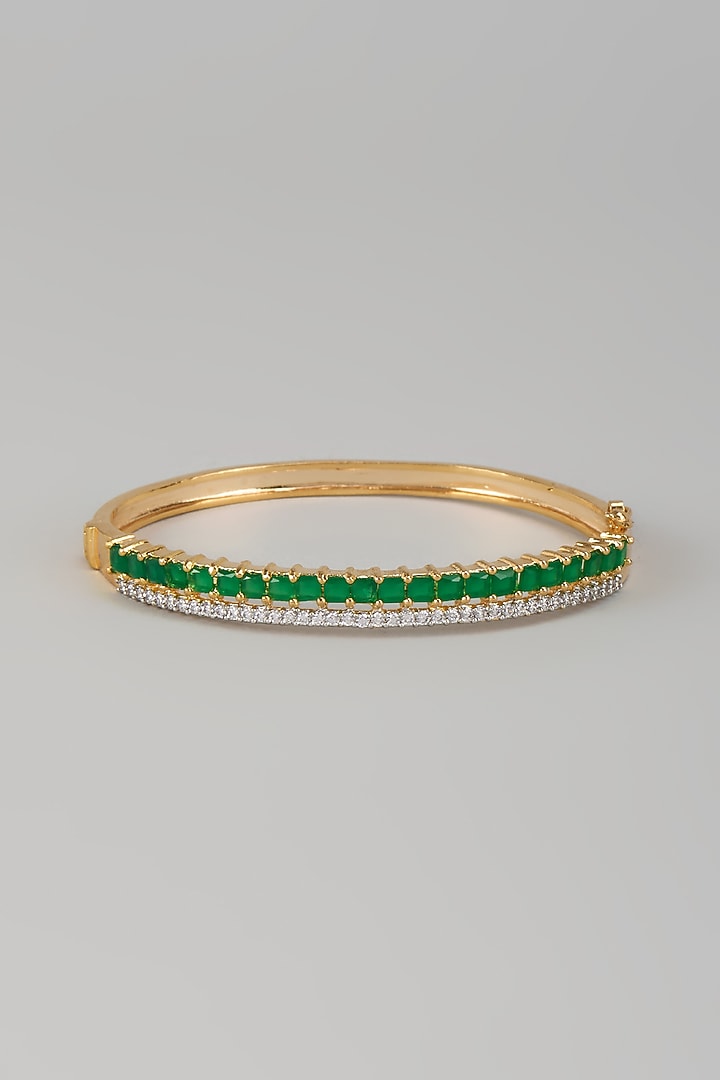 White Finish Zircon & Emerald Stone Kada by Aryah Jewels at Pernia's Pop Up Shop
