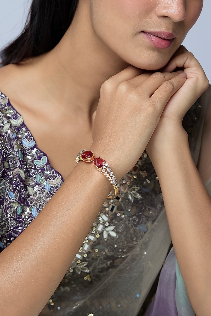 White Finish Zircon & Ruby Stone Kada by Aryah Jewels at Pernia's Pop Up Shop