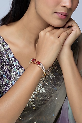 White Finish Zircon & Ruby Stone Kada by Aryah Jewels