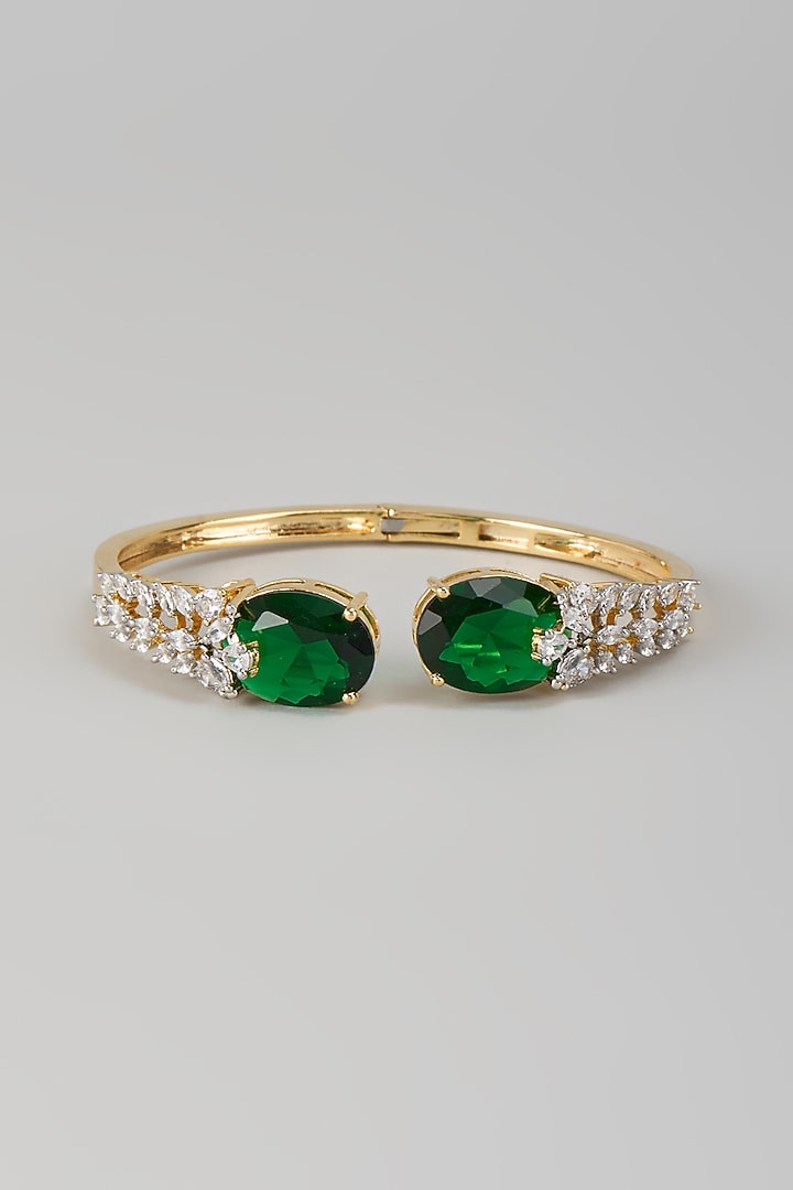 White Finish Zircon & Emerald Stone Kada by Aryah Jewels at Pernia's Pop Up Shop