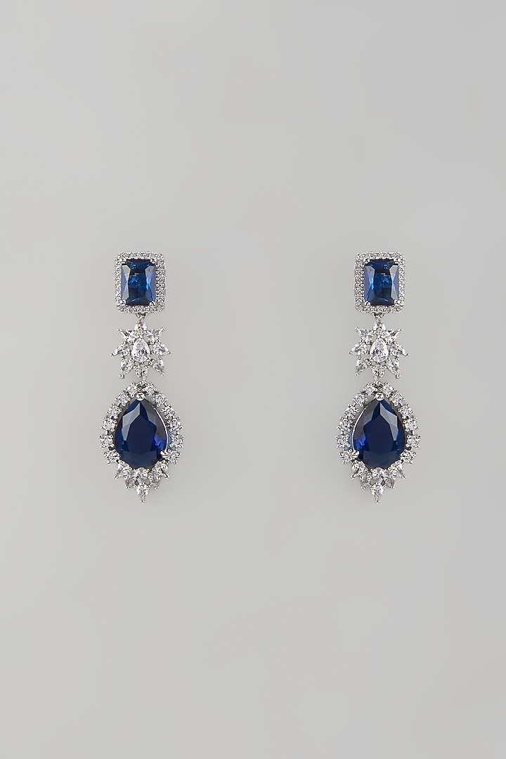 White Finish Zircon & Sapphire Stone Dangler Earrings by Aryah Jewels at Pernia's Pop Up Shop