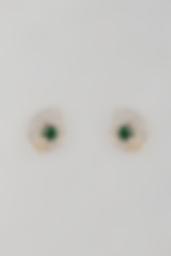 Gold Finish Zircon & Pearl Stud Earrings by Aryah Jewels at Pernia's Pop Up Shop