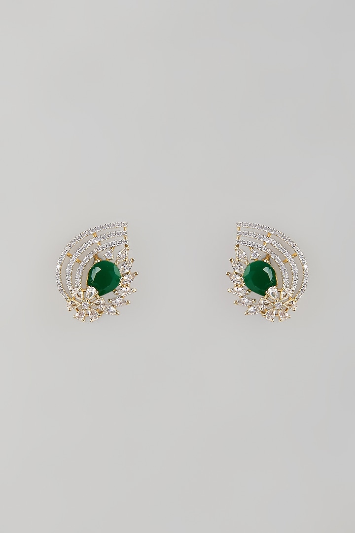 Gold Finish Zircon & Pearl Stud Earrings by Aryah Jewels at Pernia's Pop Up Shop